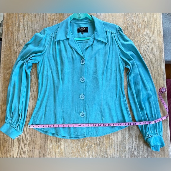 House of Foxy 1940s style blouse in bright duckegg UK size 12 - Picture 9 of 14